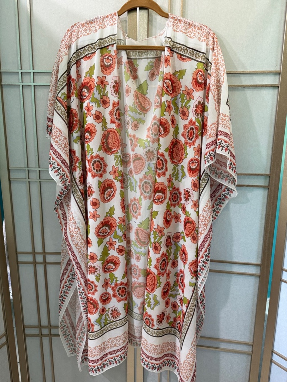 Flowy Kimono Cardigan Open Front Floral Printed Chiffon Blouse Loose Tops, US 14